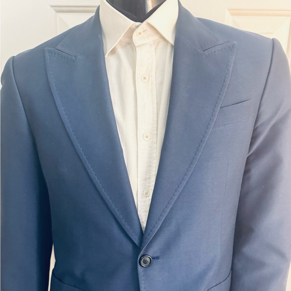 Zara Blue Slim Fit Suit Wide Lapel